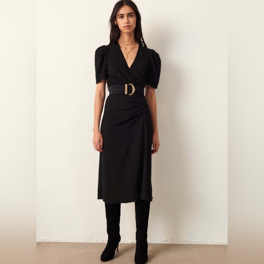 BASH PARIS OYA NAVY BLUE MIDI DRESS